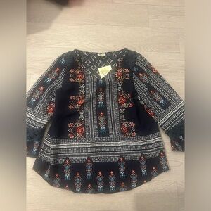 Fig and Flower Floral Lace Detail 3/4 Sleeve Top Size M